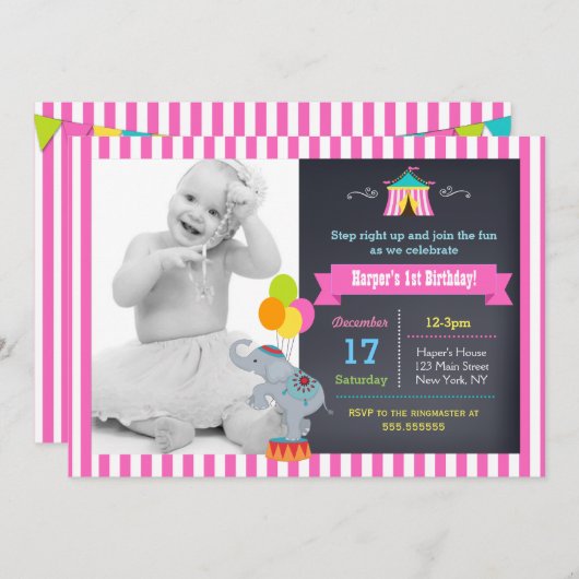 Carnaval Cirque Bigtop Anniversaire Invitations Fi (Devant / Derrière)