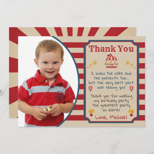 Carnaval de cirque Carte de remerciements avec pho (Devant / Derrière)