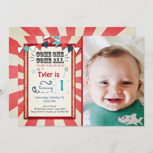 Carnaval de cirque invitation à l'anniversaire Big (Devant / Derrière)