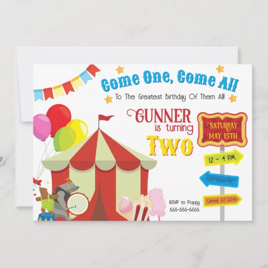 Carnaval de cirque Invitation d'anniversaire (Devant)