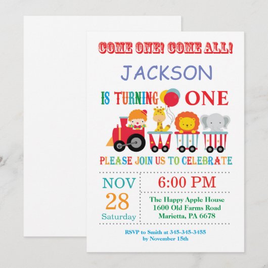 Carnaval de cirque Invitation de fête d'anniversai (Devant / Derrière)