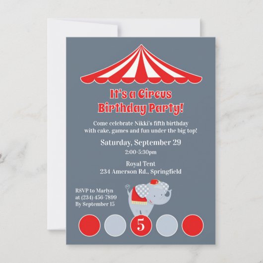 Carnaval de cirque Invitation de fête d'anniversai (Devant)