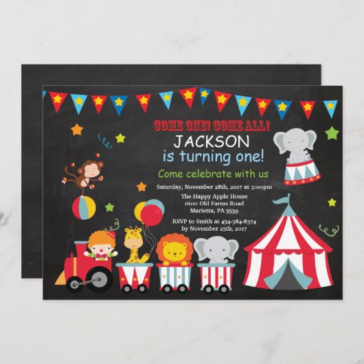 Carnaval de cirque Invitation de fête d'anniversai (Devant / Derrière)