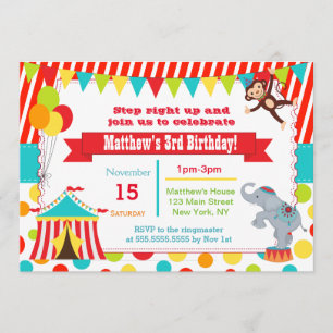 Carnaval de cirque Invitations de fête d'anniversa