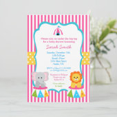 Carnaval de cirque rose Baby Shower Invitations Fi (Debout devant)