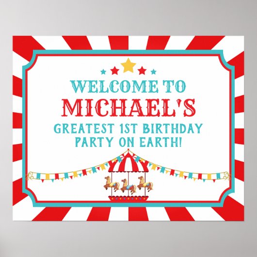 Carnaval de cirque rouge et Turquoise Affiche de b (Devant)