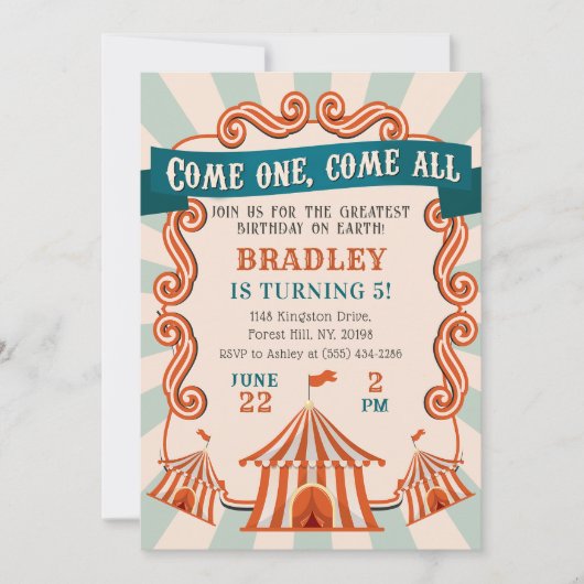 Carnaval de cirque vintage Invitation d'anniversai (Devant)