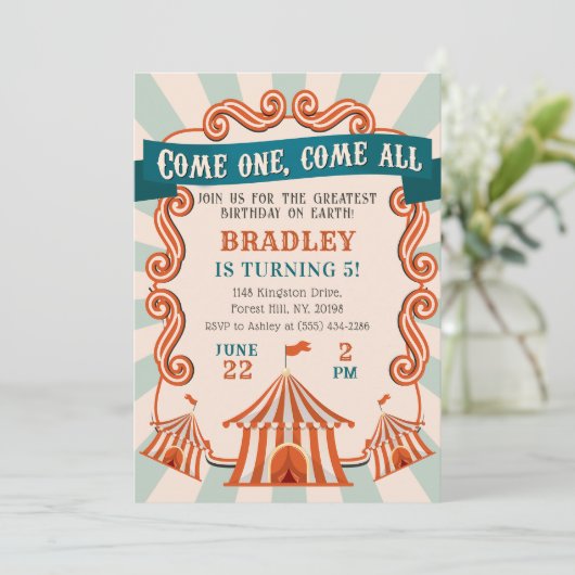Carnaval de cirque vintage Invitation d'anniversai (Debout devant)