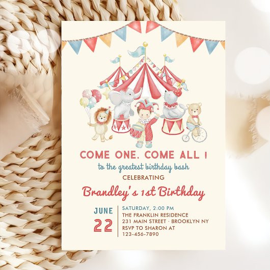 Carnaval des animaux de cirque mignons Invitation 