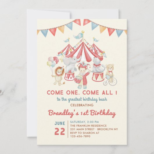 Carnaval des animaux de cirque mignons Invitation  (Devant)