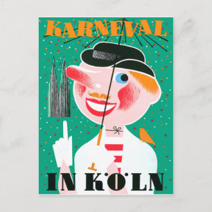 Carnaval in Keulen, gelukkige man onder paraplu Briefkaart