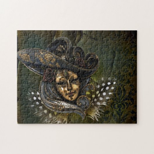 Carnaval Masker-Groene Damask Puzzel (Horizontaal)