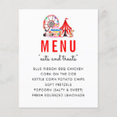 Carnaval moderne Circus Show Anniversaire Menu (Devant)