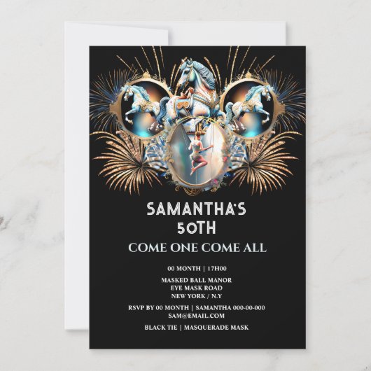 Carnaval nacht circus vuurwerk carrousel verjaarda kaart (Voorkant)