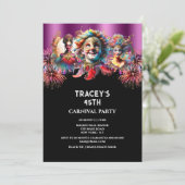 Carnaval nacht circus vuurwerk masquerade paarse kaart (Staand voorkant)