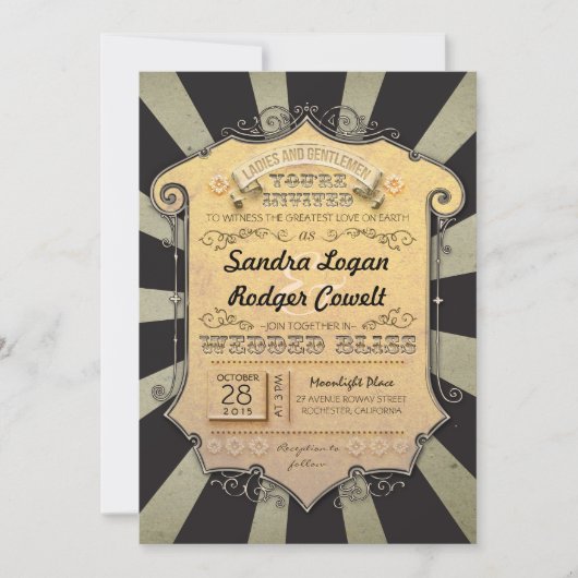 carnaval noir rayures invitations mariage (Devant)
