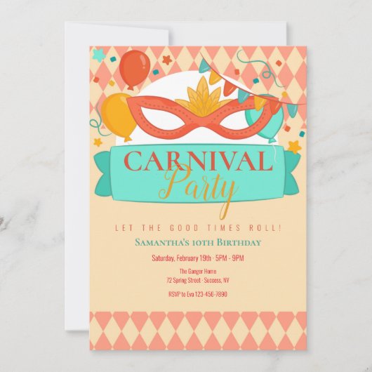 Carnaval Party Invitation Kaart (Voorkant)