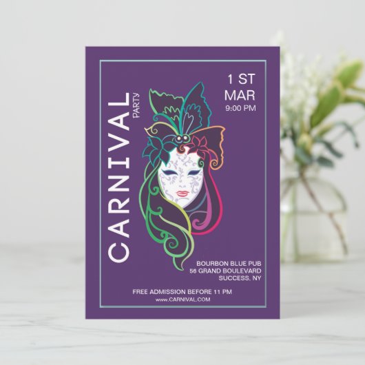 Carnaval Party Invitation Kaart (Staand voorkant)