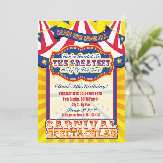 Carnaval Spectaculaire Invitations d'anniversaire (Debout devant)