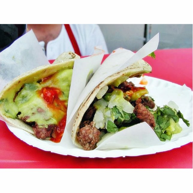 Carne Asada Tacos Guacamole Staand Fotobeeldje (Voorkant)