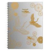 CARNET 縁起の良い金色の日本の鶴模様《白×シルバー》ジャーナル (Devant)