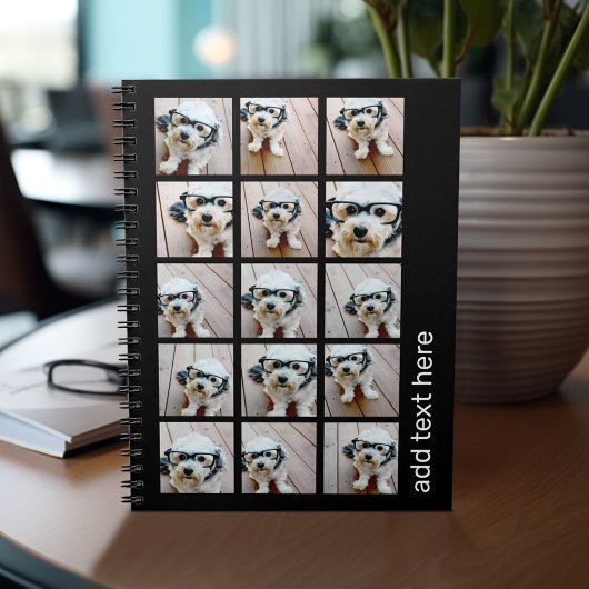 Carnet 15 Photo Collage avec texte san serif - noir blanc