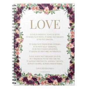 Carnet 1 Corinthiens 13 Love Bible Verse Bourgogne Floral