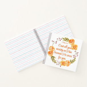 Carnet 1 Pierre 5:7 Écriture Biblique Florale Orange