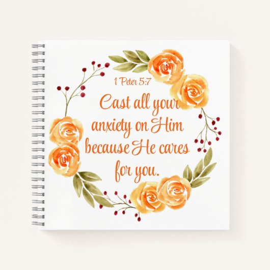 Carnet 1 Pierre 5:7 Écriture Biblique Florale Orange (Devant)