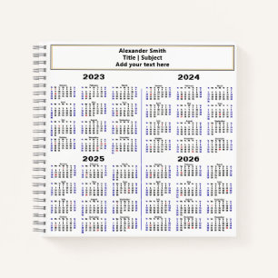 Carnet 2023 2024 2025 2026 Calendrier moderne Texte perso