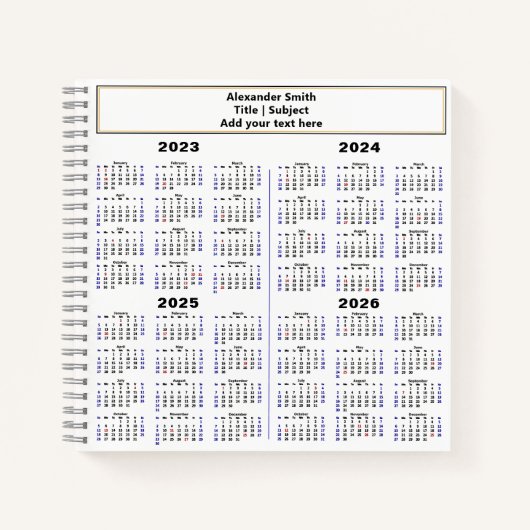 Carnet 2023 2024 2025 2026 Calendrier moderne Texte perso (Devant)
