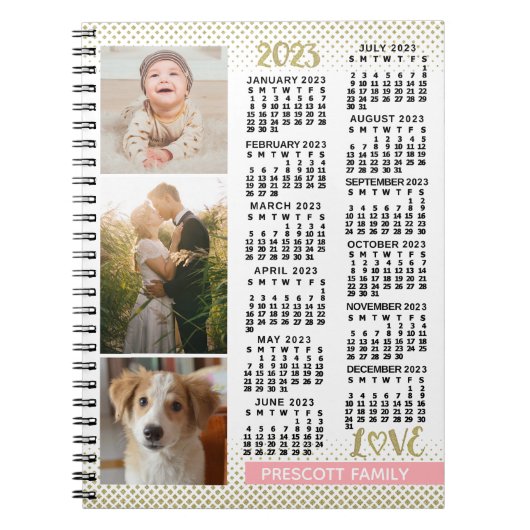 Carnet 2023 Calendrier Blush Pink Gold Family Photo Colla (Devant)