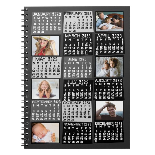 Carnet 2023 Calendrier mensuel Black Mod 6 Photo Collage (Devant)