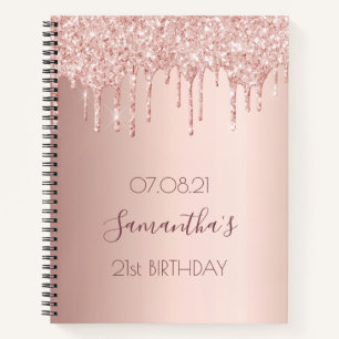 Carnet 21e anniversaire fête rose gouttes d'or
