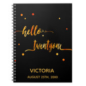 Carnet 21e anniversaire noir or hello 21 nom script (Devant)