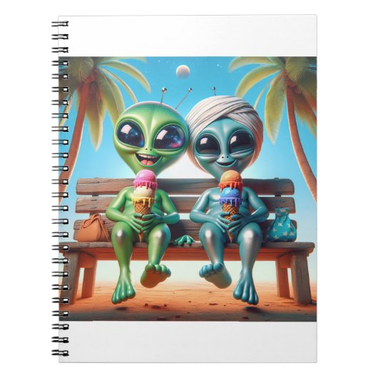 Carnet 2 aliens ayant des cônes de glace sur un banc (Devant)