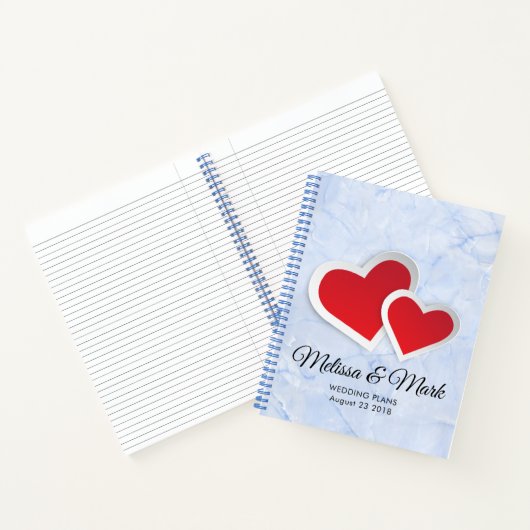 Carnet 2 Coeurs rouges sur plan Mariage en marbre bleu Ic (Intérieur)