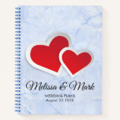 Carnet 2 Coeurs rouges sur plan Mariage en marbre bleu Ic (Devant)