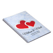 Carnet 2 Coeurs rouges sur plan Mariage en marbre bleu Ic (Côté Droit)
