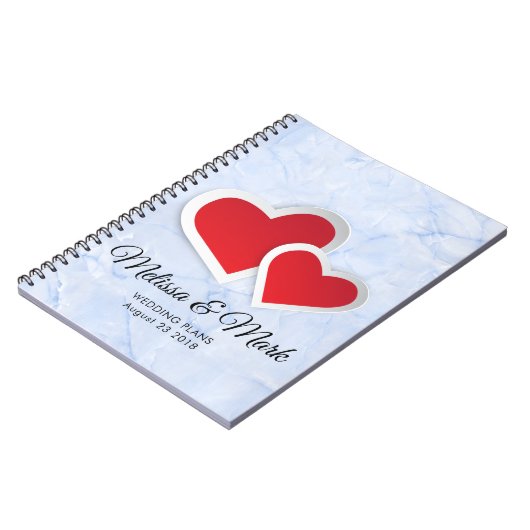 Carnet 2 Coeurs rouges sur plan Mariage en marbre bleu Ic (Côté gauche)