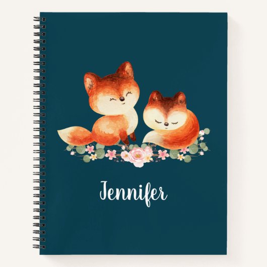 Carnet 2 mignons Petits Renards Rouges Aquarelle Design (Devant)
