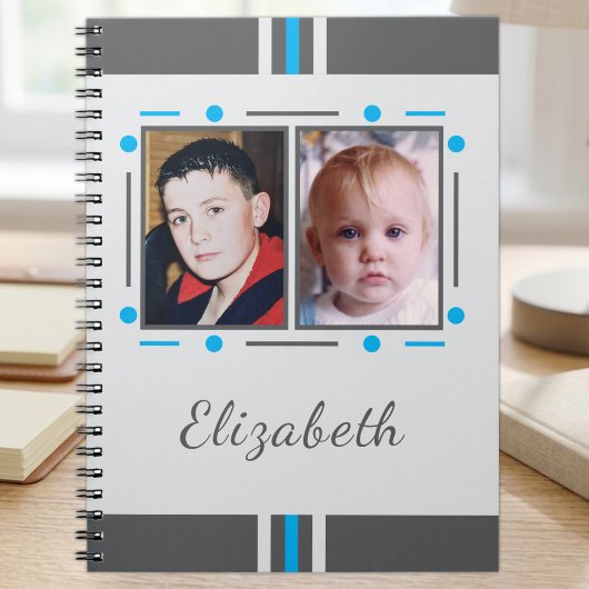 Carnet 2 nom de photo texte bleu gris