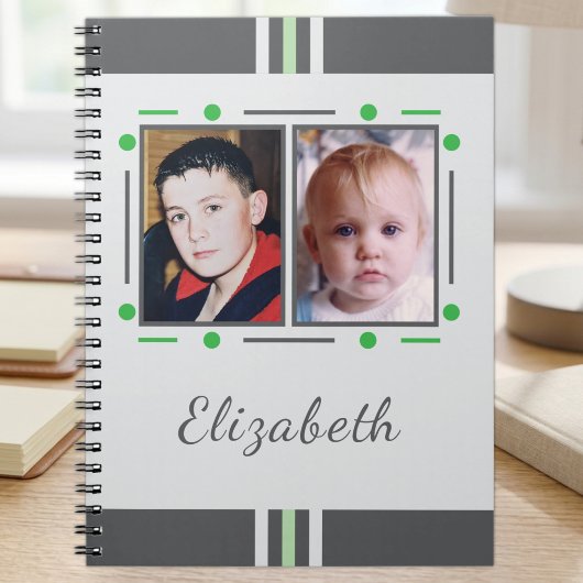 Carnet 2 nom de photo texte vert gris