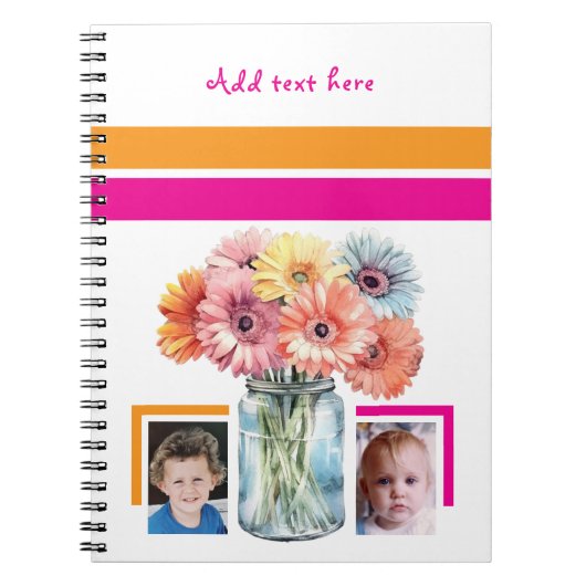 Carnet 2 photo custom text flowers pink orange (Devant)