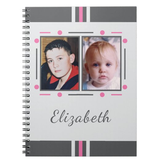 Carnet 2 photo name text pink grey (Devant)