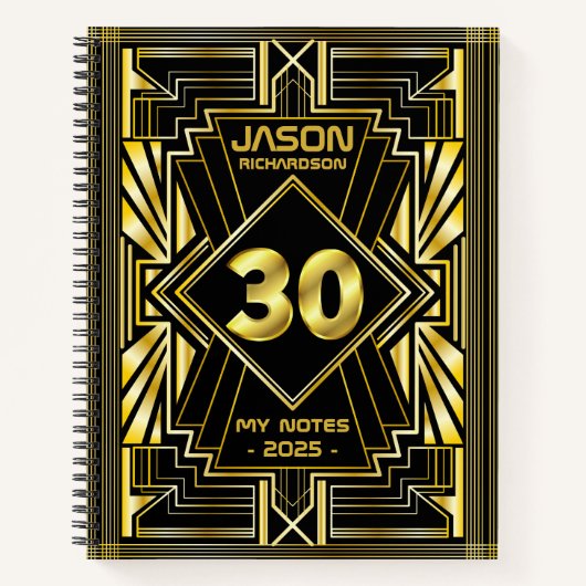 Carnet 30e anniversaire Art Déco Gold Black Great Gatsby (Devant)