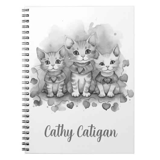 Carnet 3 chatons noirs et blancs nom personnalisé (Devant)