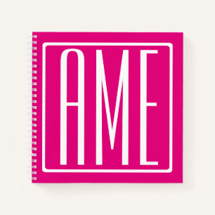 Carnet 3 Initiales Monogramme   Blanc sur rose chaud