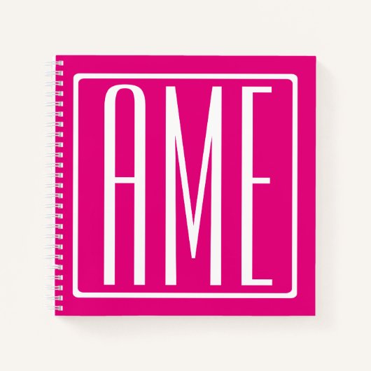Carnet 3 Initiales Monogramme | Blanc sur rose chaud (Devant)