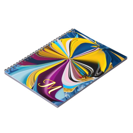 Carnet 3D Bleu Violet Or Monogramme Liquéfié Abstrait (Côté gauche)